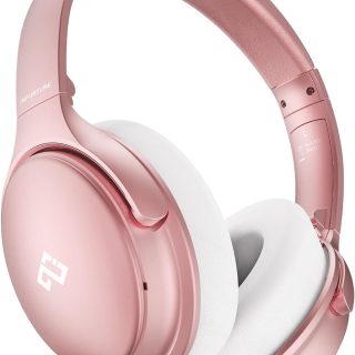 INFURTURE Rose Gold Active Noise Cancelling Headphones with Microphone Wireless Over Ear Bluetooth Headphones, Deep Bass, Memory Foam Ear Cups, Quick Charge 90H Playtime, for Travel/Sports/Audiobooks
